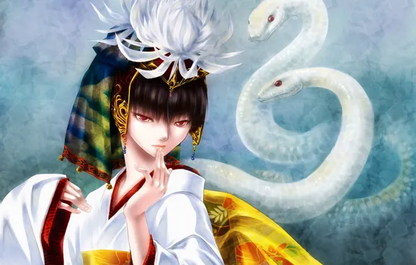 Picture girl, smile, snake, dance, art, nerisu