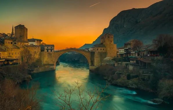 Picture sunset, mountains, the plane, river, excerpt, photographer, Ruzdi Ekenheim, the ancient city