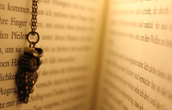 Text, letters, owl, book, chain, page