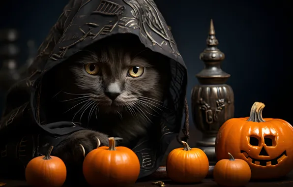 Autumn, cat, cat, look, pose, the dark background, kitty, holiday