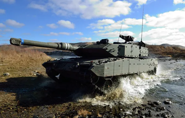 The sky, squirt, river, tank, combat, Leopard 2А6, "The leopard 2A6"