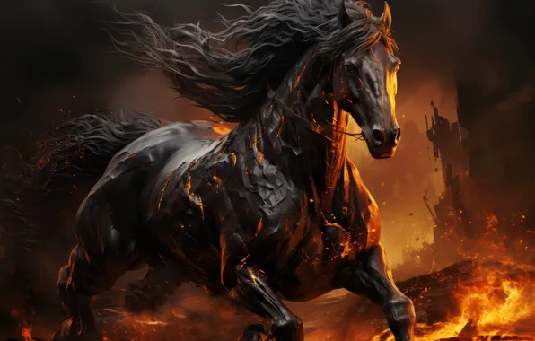 Horse, Smoke, Fire, Running, Mane, Digital art, AI art, The Art of Artificial Intelligence