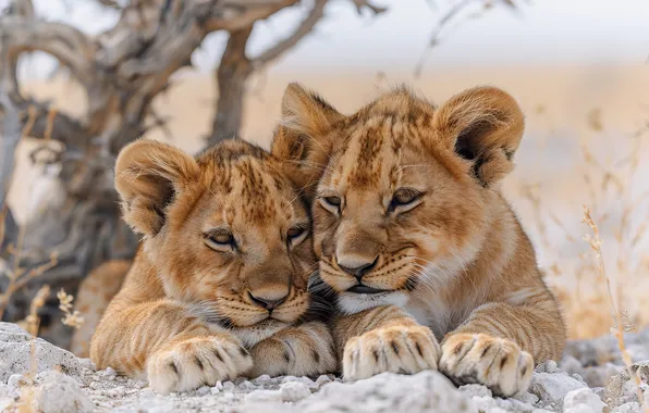 Kittens, Two, Digital art, Lion cub, Cubs, Big Cats, AI art, The Art of Artificial …