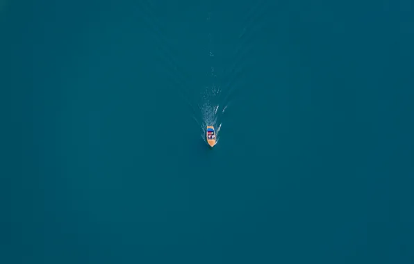 Lake, men, motorboat