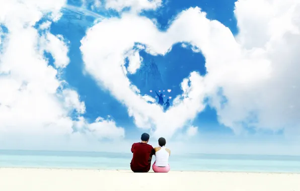 Picture love, heart, Clouds, pair