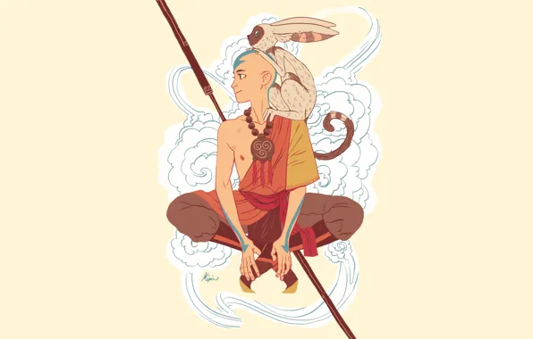 Magic, the air, monk, tattoo, lemur, staff, Avatar, Avatar