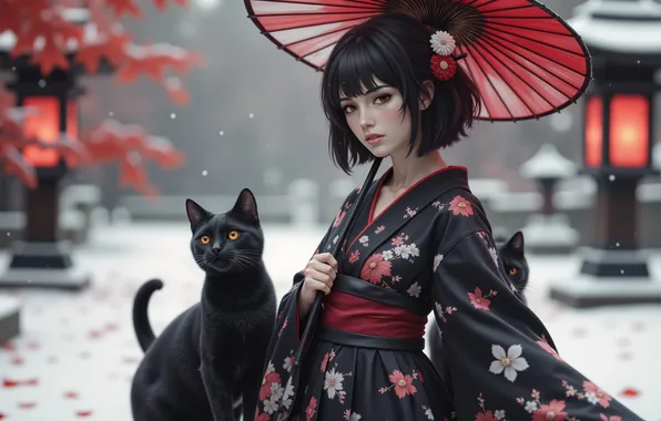 Wallpaper neural networks, look, umbrella, asian girls, AI art, pussy, AI Art, asian