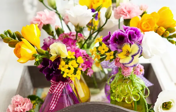 Colorful, beautiful, eustoma, freesia, Bouquets, Freesia, Eustoma