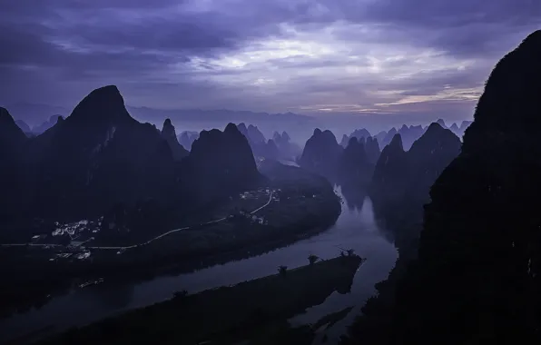 Picture dawn, China, morning, China, morning, sunrise, Guilin, Guilin