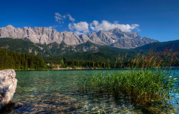 Forest, the sky, clouds, trees, mountains, lake, rocks, Germany