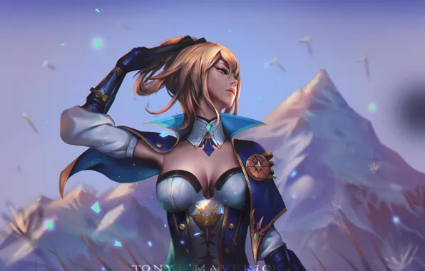 The sky, girl, mountains, Jean, Genshin Impact, by Tony Maverick
