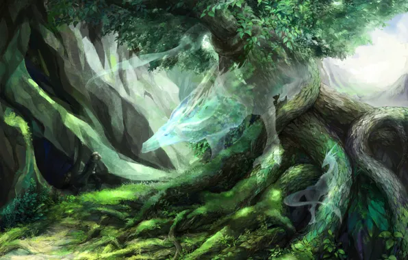 Picture nature, tree, dragon, spirit