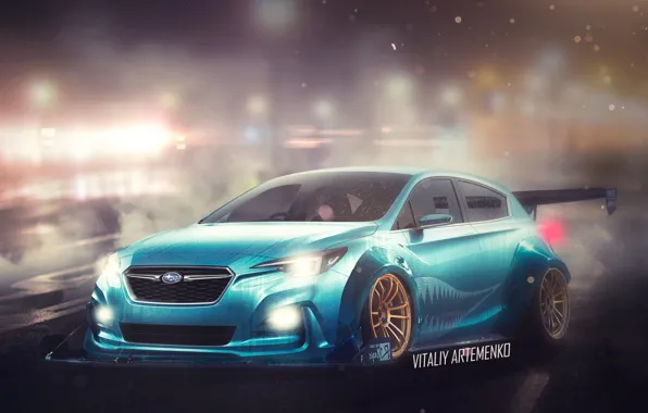 Wet, concept, night city, photoshop, stance, Subaru.Impreza