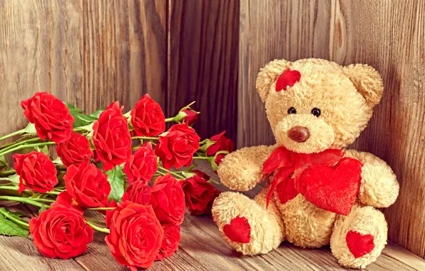 Love, gift, roses, bear, love, bear, heart, romantic