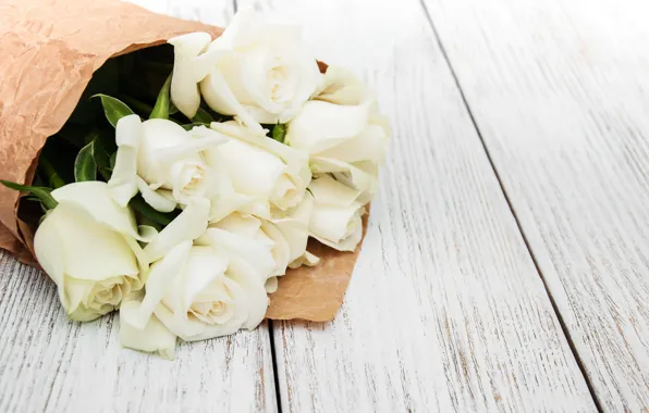 Roses, bouquet, white, packaging, Olena Rudo