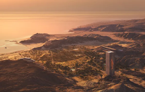 Sea, sunset, mountains, neom, saudi arabia, zardun, your