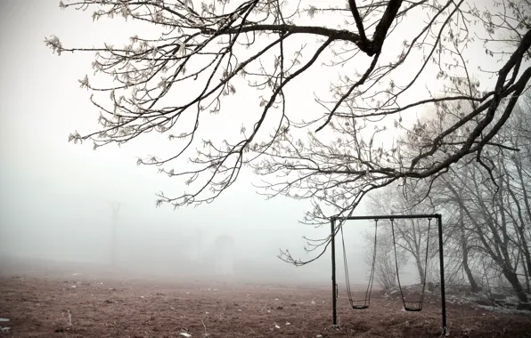 Picture winter, fog, swing
