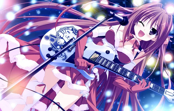 Girl, snow, guitar, art, microphone, bells, wink, natsume otona