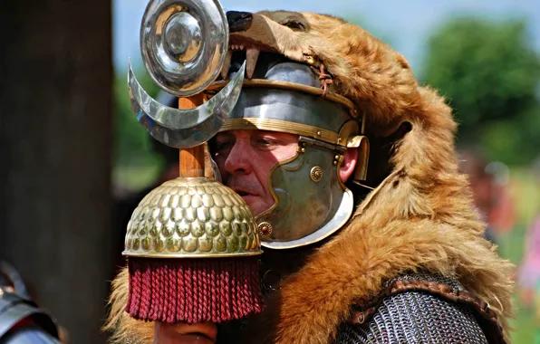 Armor, warrior, Rome, helmet, fur, male