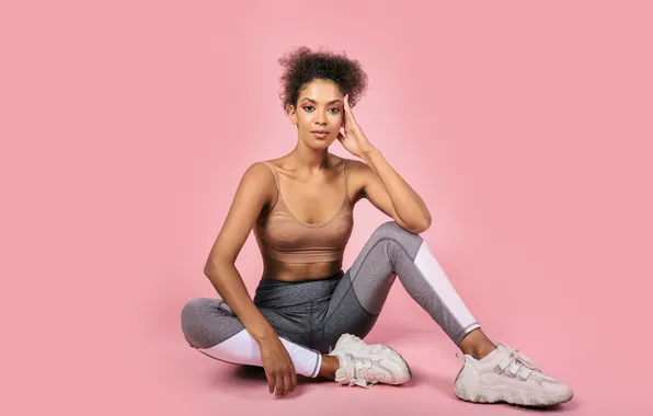 Picture girl, athlete, sneakers, Black Woman, sportswear