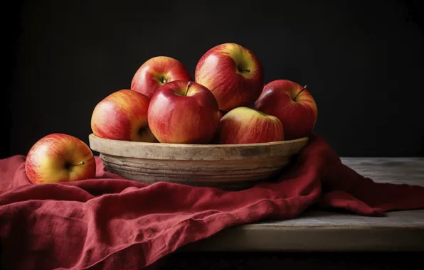Apples, harvest, fruit, red, fruit, juicy, ripe, AI art