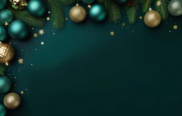 Decoration, background, balls, tree, Christmas, New year, golden, Christmas