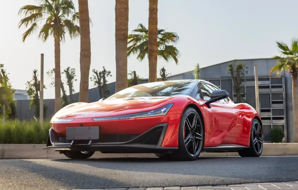 Palm trees, supercar, supercar, front view, Aion, exterior, 2023, Aion Hyper SSR