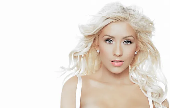 Blonde, white background, singer, Christina Aguilera, aguilera