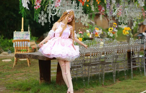 Beautiful, Asian, Model, Flowers, Woman, Cute, Pretty, Outdoor