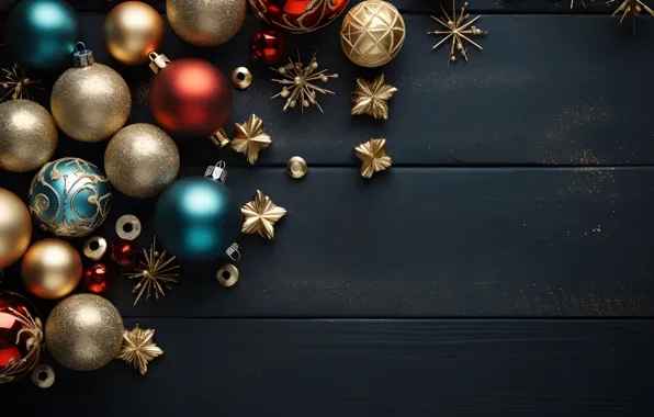 Picture decoration, the dark background, balls, New Year, Christmas, dark, golden, new year