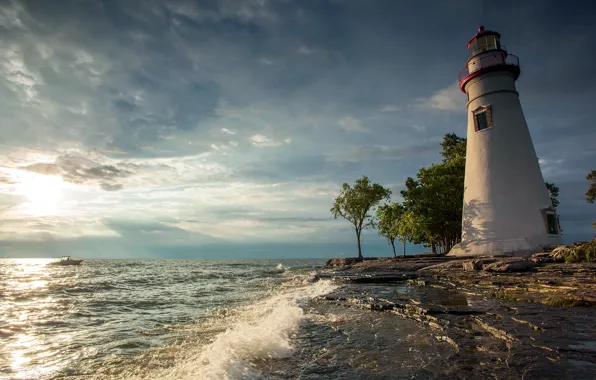 Picture sea, landscape, lighthouse, morning