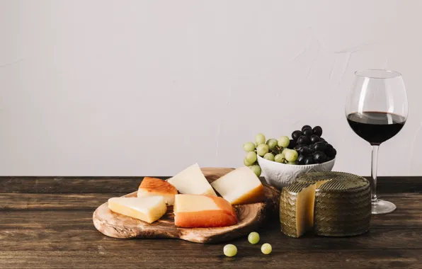 Table, wine, glass, cheese, grapes, red wine