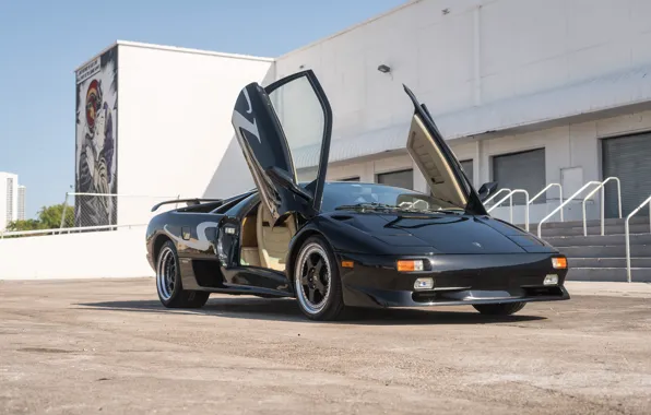 Black, Supercar, Italian Cars, Scissor doors, 1998 Lamborghini Diablo SV