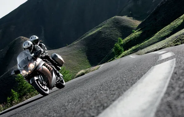 Road, mountains, photo, people, motorcycles, road, Kawasaki, 1400GTR