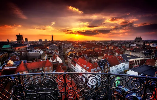 Sunset, the city, building, home, the evening, Denmark, panorama, Copenhagen