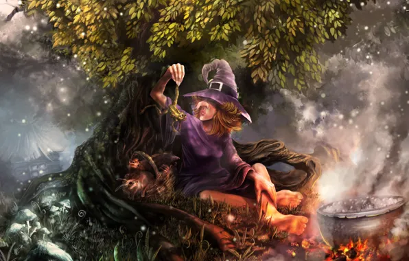 Night, lights, fire, magic, ritual, lights, rabbits, haze