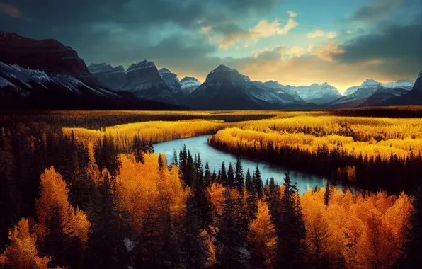 Autumn, forest, the sky, clouds, trees, landscape, mountains, nature