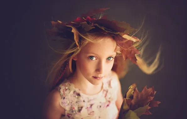 Picture portrait, girl, Anna Race, leaves