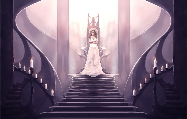 Picture girl, candles, dress, the throne