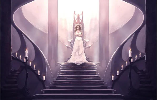 Girl, candles, dress, the throne