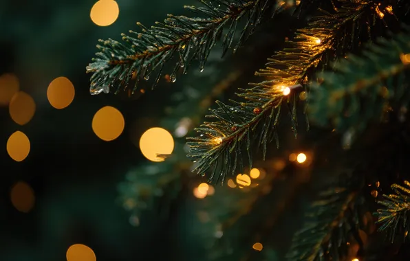 Winter, light, branches, lights, glare, the dark background, holiday, texture