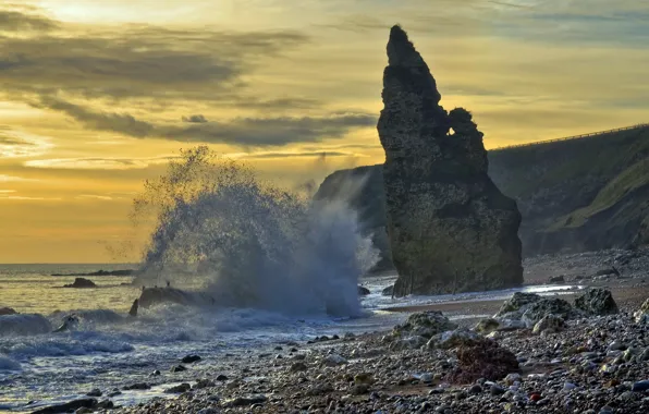 Picture sea, landscape, sunset, rocks, wave