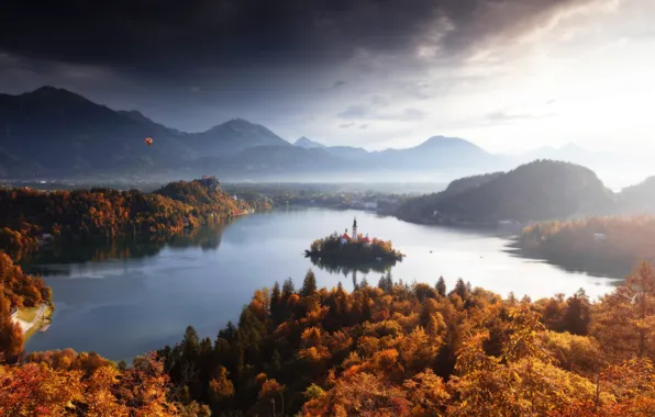 Autumn, landscape, nature, island, Slovenia, Lake bled, Bled, Sergey Zalivin