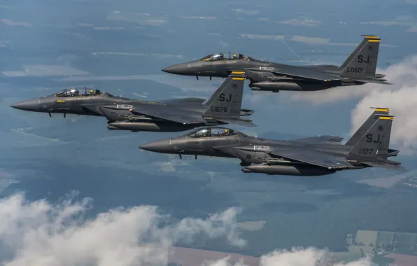 Wallpaper American double, McDonnell Douglas F-15E Strike Eagle, UNITED STATES AIR FORCE, fighter-bomber