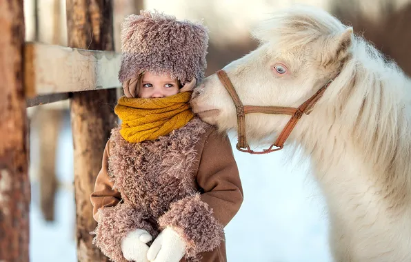 Picture girl, horse, winter