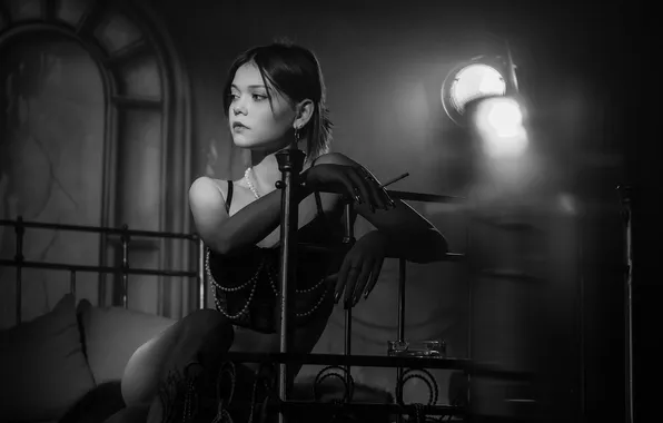 Lingerie, woman, young, beautiful, model, brunette, long-haired, charming