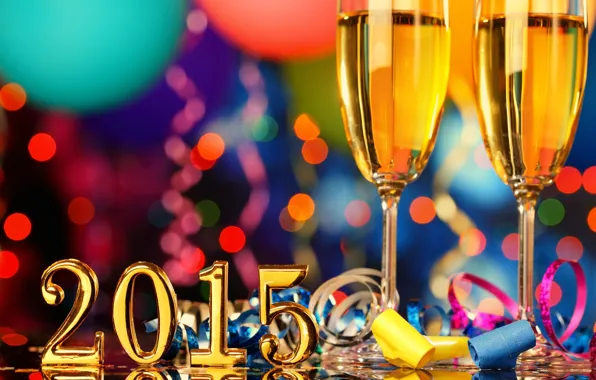 Picture new year, glasses, champagne, serpentine, 2015
