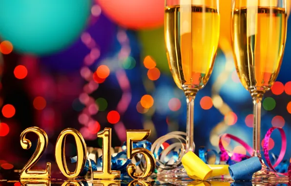 New year, glasses, champagne, serpentine, 2015