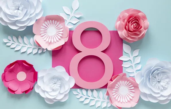 Leaves, flowers, holiday, the inscription, spring, figure, pink, white