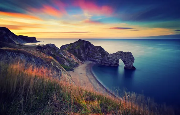 Picture sea, rocks, England, morning, arch, durdle door